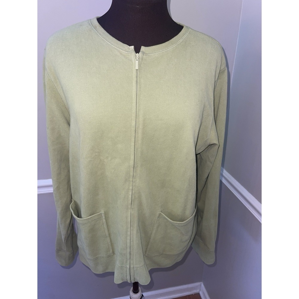 Eileen Fisher Lime Green Zip Up Cardigan Shirt Womens M Pockets